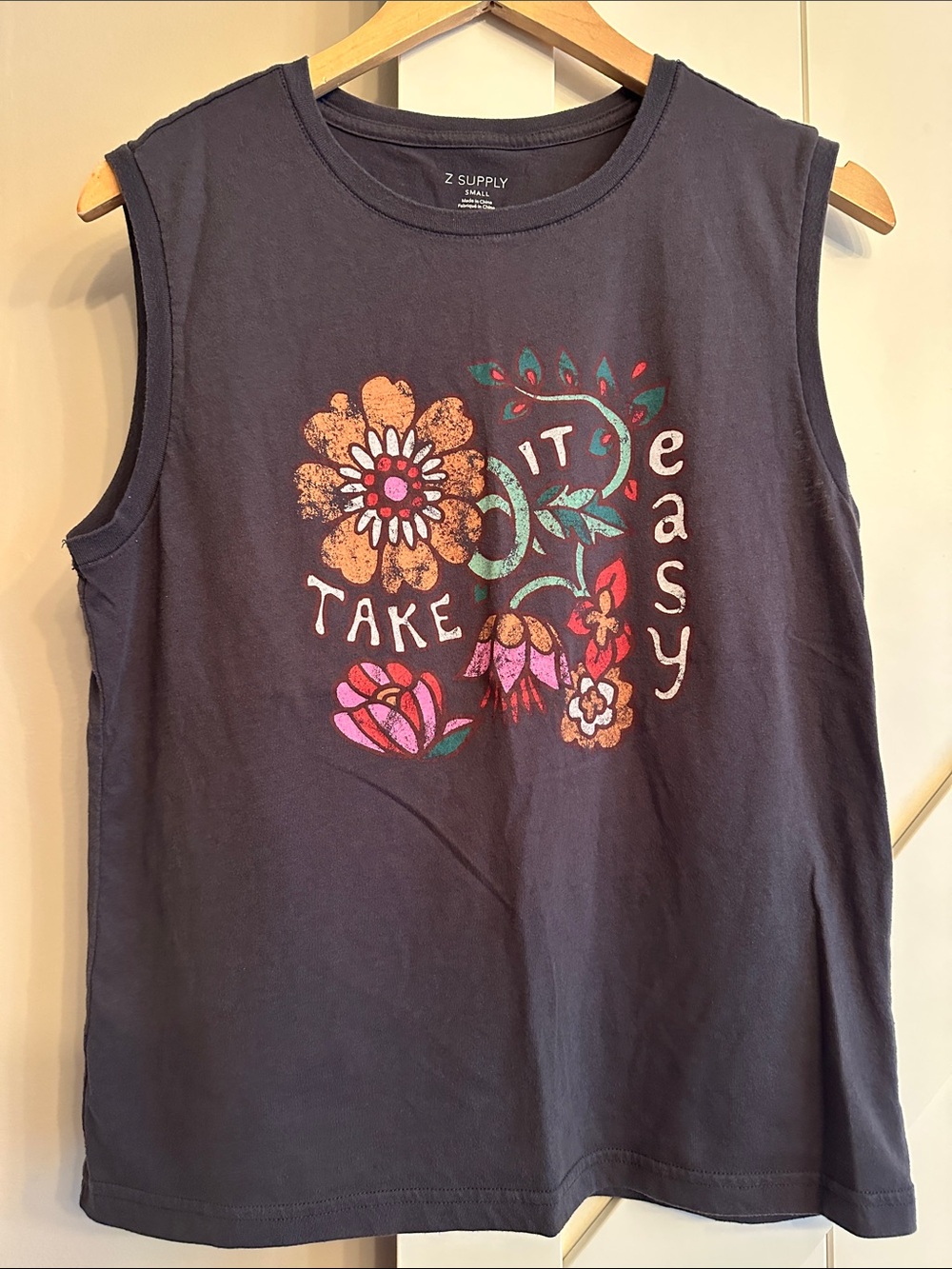 Z Supply navy floral graphic muscle tank